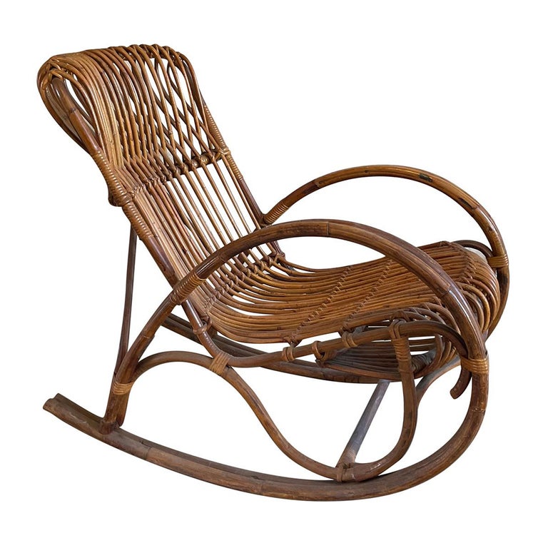 20th Century Italian Vintage Mid-Century Modern Rattan Rocking Chair ...