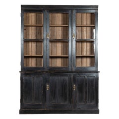 Large Ebonised 19th Century English Pine Glazed Bookcase Dresser