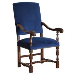 French Louis XIV Style Walnut & Upholstered Fauteuil, early 2nd half 19th cen.