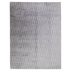 Tapis moderne gris géométrique en laine et soie fait main 