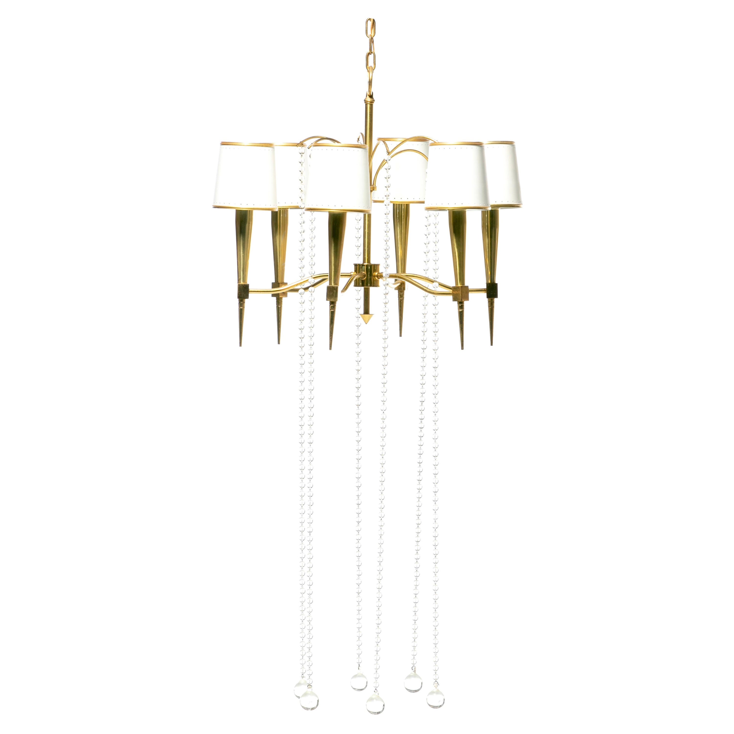 Tommi Parzinger Hollywood Regency Chandelier of Flowing Crystals and Brass For Sale