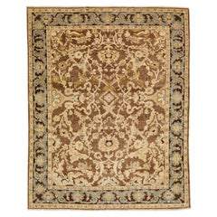 Brown Modern Sultanabad Wool Rug Handmade with Allover Floral Motif