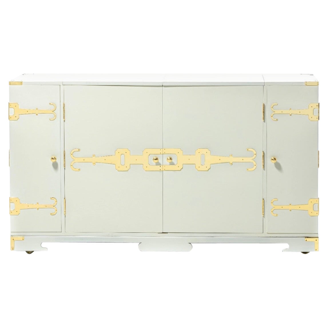 Tommi Parzinger Bar Cabinet Lacquered in White Chocolate with Polished Brass