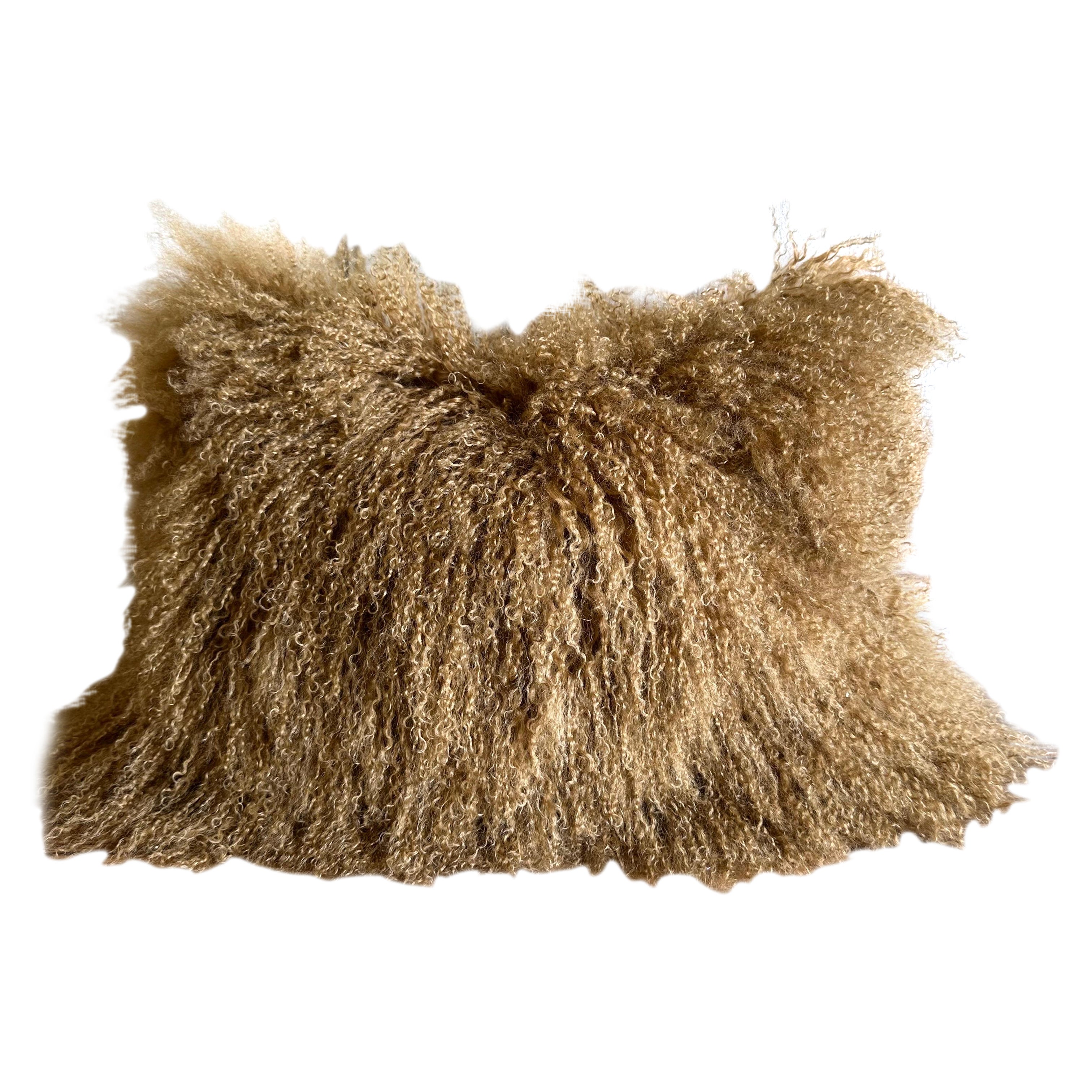 Tibetan Goat Hair and Linen Lumbar Accent Pillow in Havane For Sale