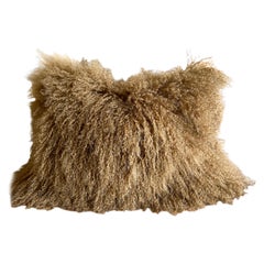 Tibetan Goat Hair and Linen Lumbar Accent Pillow in Havane