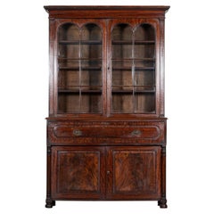 Antique Large English Regency Mahogany Glazed Secretaire Bookcase
