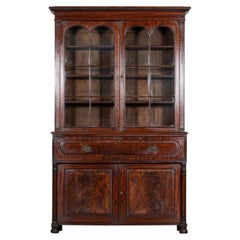 Large English Regency Mahogany Glazed Secretaire Bookcase