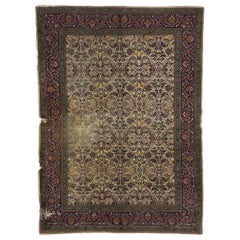 Distressed Weathered Antique Persian Kashan Rug