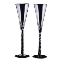 Danish Glass Artist, Two Champagne Flutes in Art Glass, Late 20th C