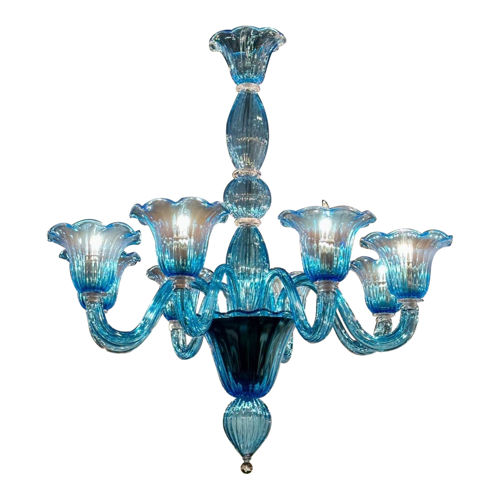 Blue Murano Glas Chandelier with 8 Lights For Sale