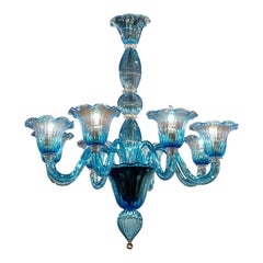 Lustre en verre de Murano bleu à 8 ampoules