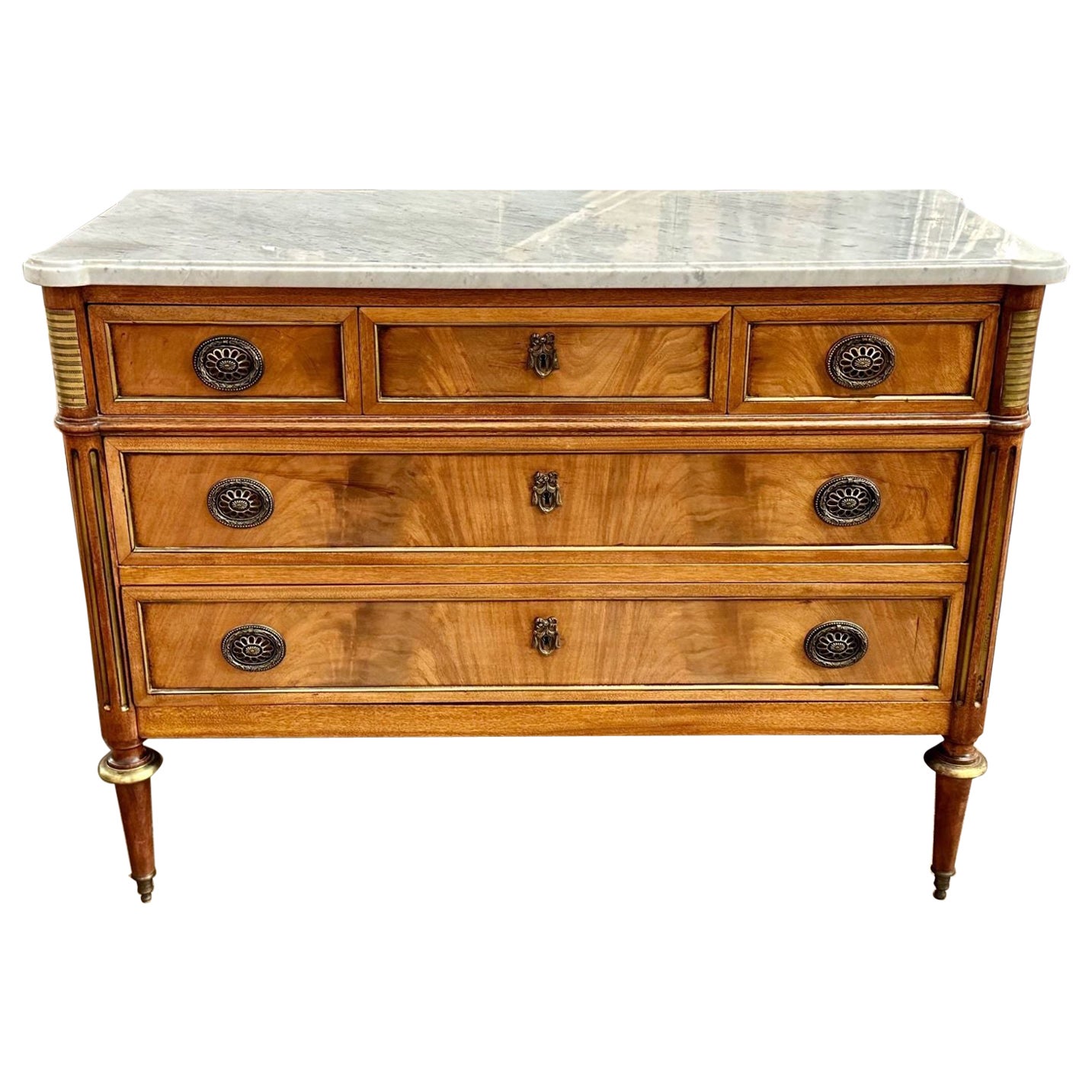 19th Century French Directoire Walnut Commode With Marble Top At 1stdibs