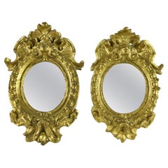 Antique 18th Century Louis XIV Italian Gilt Frames Pair of Oval Small Frames From Rome
