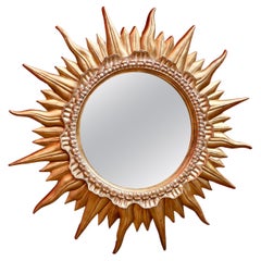 Large 1 Meter Gilded Sun Mirror from France, 1980s