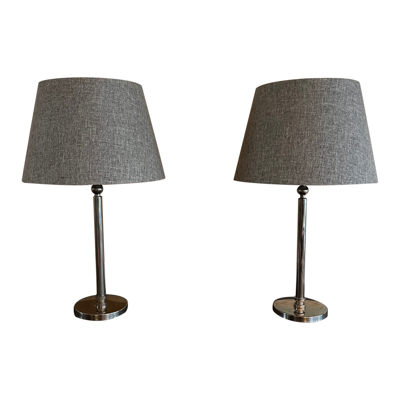 Pair of French 1970s Nickel Table Lamps