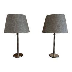 Pair of French 1970s Nickel Table Lamps