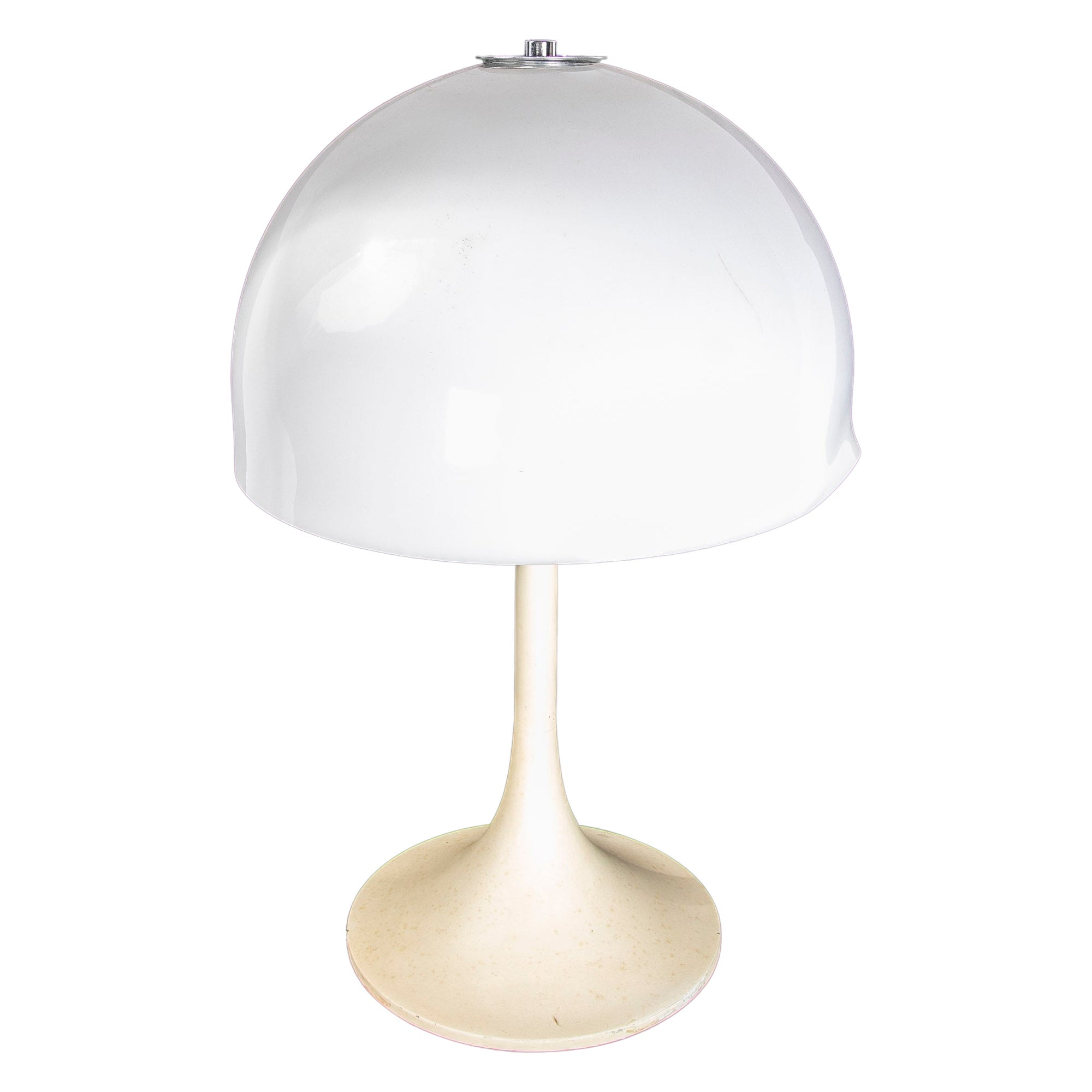 Italian Modern Table Lamp in White Plastic with Chrome Steel Detailing For Sale