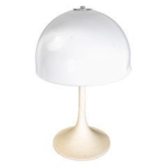 Retro Italian Modern Table Lamp in White Plastic with Chrome Steel Detailing
