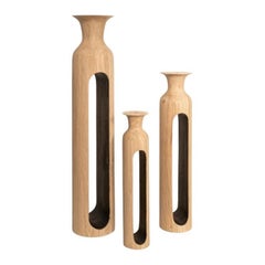 Set Of 3 Small Oak Bettoïa Vases by Alexandre Labruyère