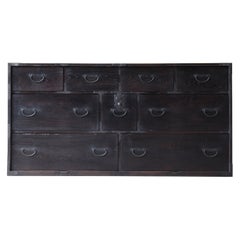 Japanese Antique Large Black Drawer 1860s-1900s / Tansu Sideboard Wabisabi