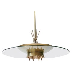 Italian Glass and Brass Saucer Chandelier, 1950s