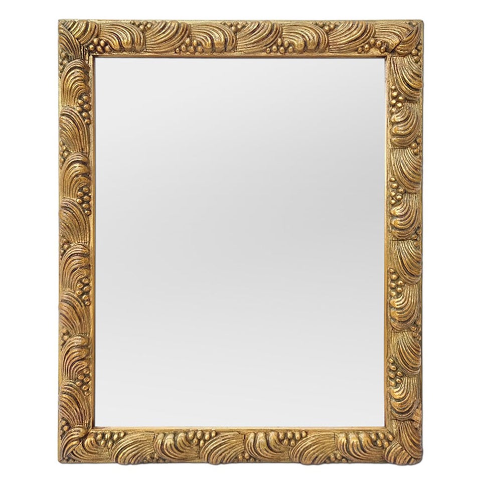 Small Antique French Giltwood Mirror Shell Decoration, circa 1900 For Sale
