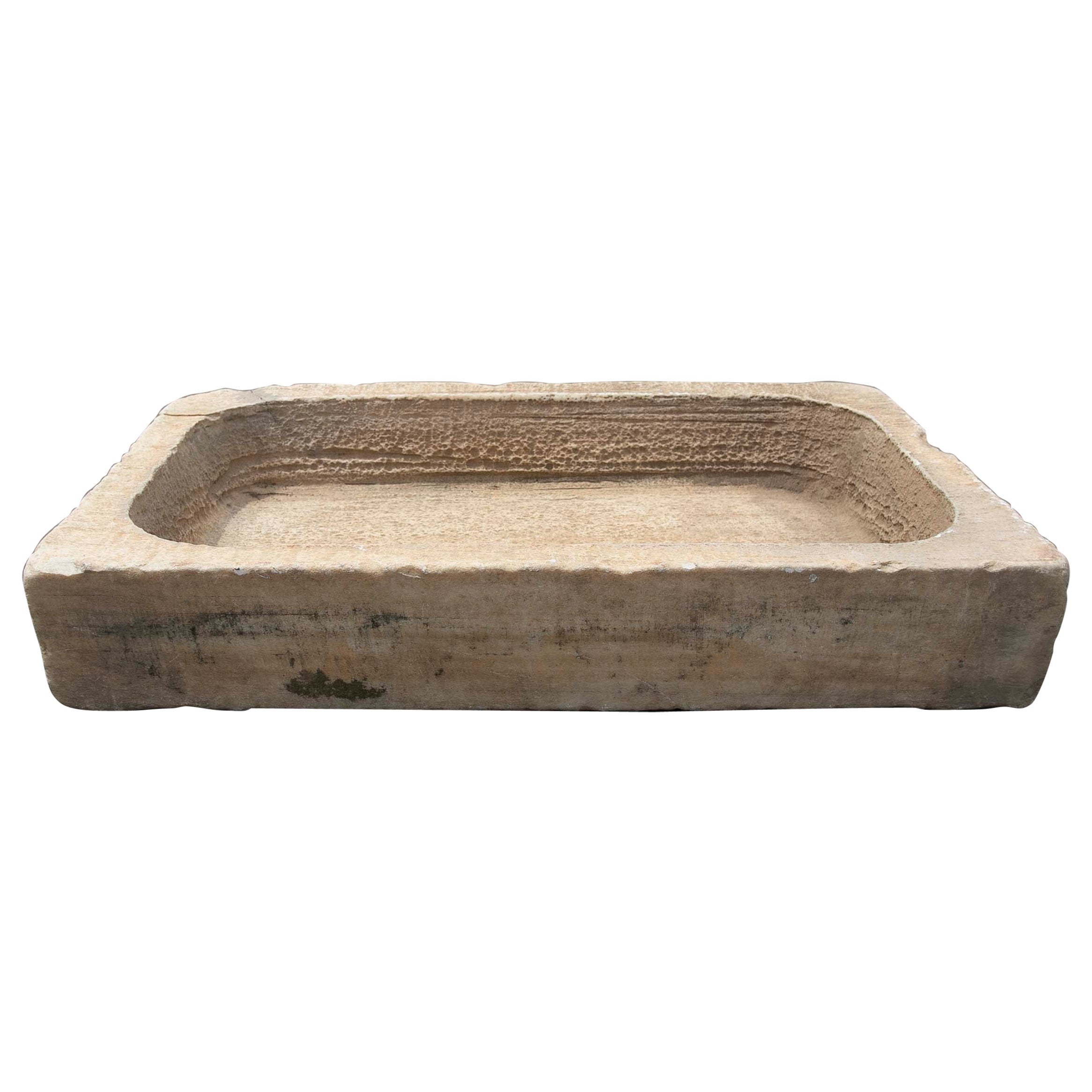 White Hand Carved Marble Washbasin with One Sink in a Single Block