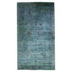 Turquoise Modern Transitional Art & Crafts Wool Rug Handmade with Floral Motif