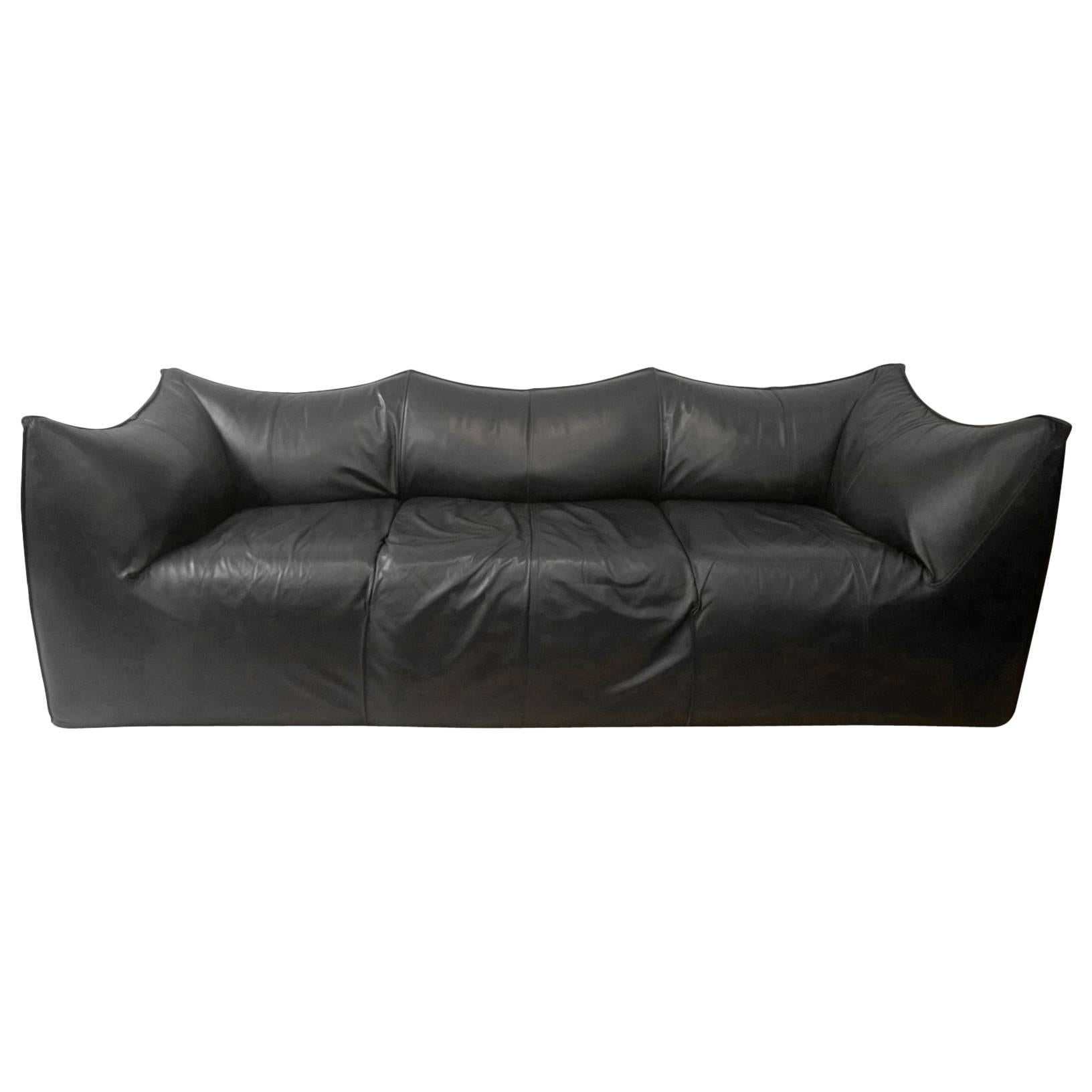 Mario Bellino "Le Bambole" Black Leather Sofa