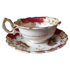 Antique H&R Daniel Shrewsbury Red Handpainted Cup & Saucer