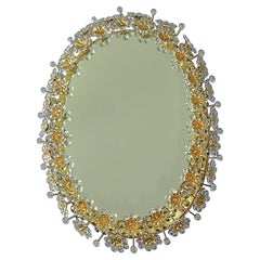Signed Large Oval Palwa Flower Backlit Mirror Gilt Crystal Glass 1970s Lobmeyr