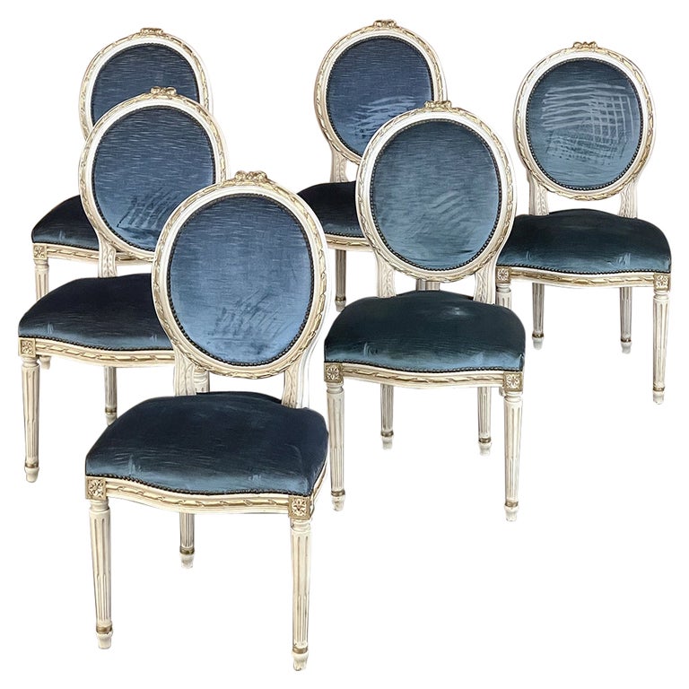 Set of 6 Antique French Louis XVI Painted Dining Chairs For Sale at 1stDibs
