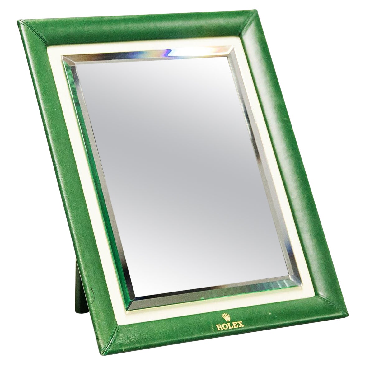 Rolex Vintage Table Top Display Mirror Green Leather 1980s For Sale