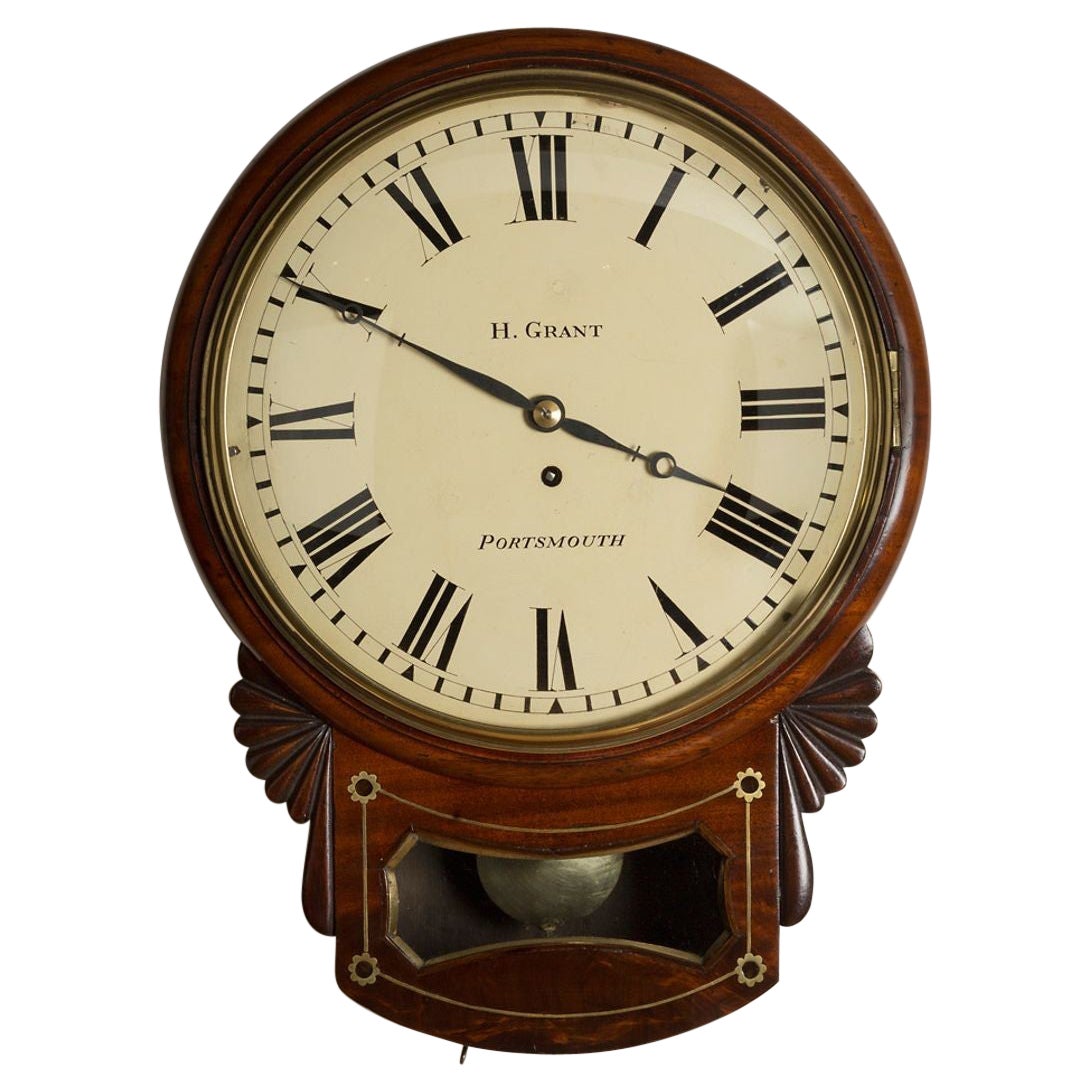 Regency Mahogany Drop Dial Wall Clock By Grant, Portsmouth For Sale