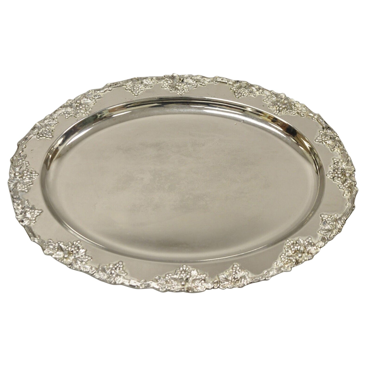 Vtg Godinger Victorian Style Silver Plated Grape Cluster Oval Platter Tray