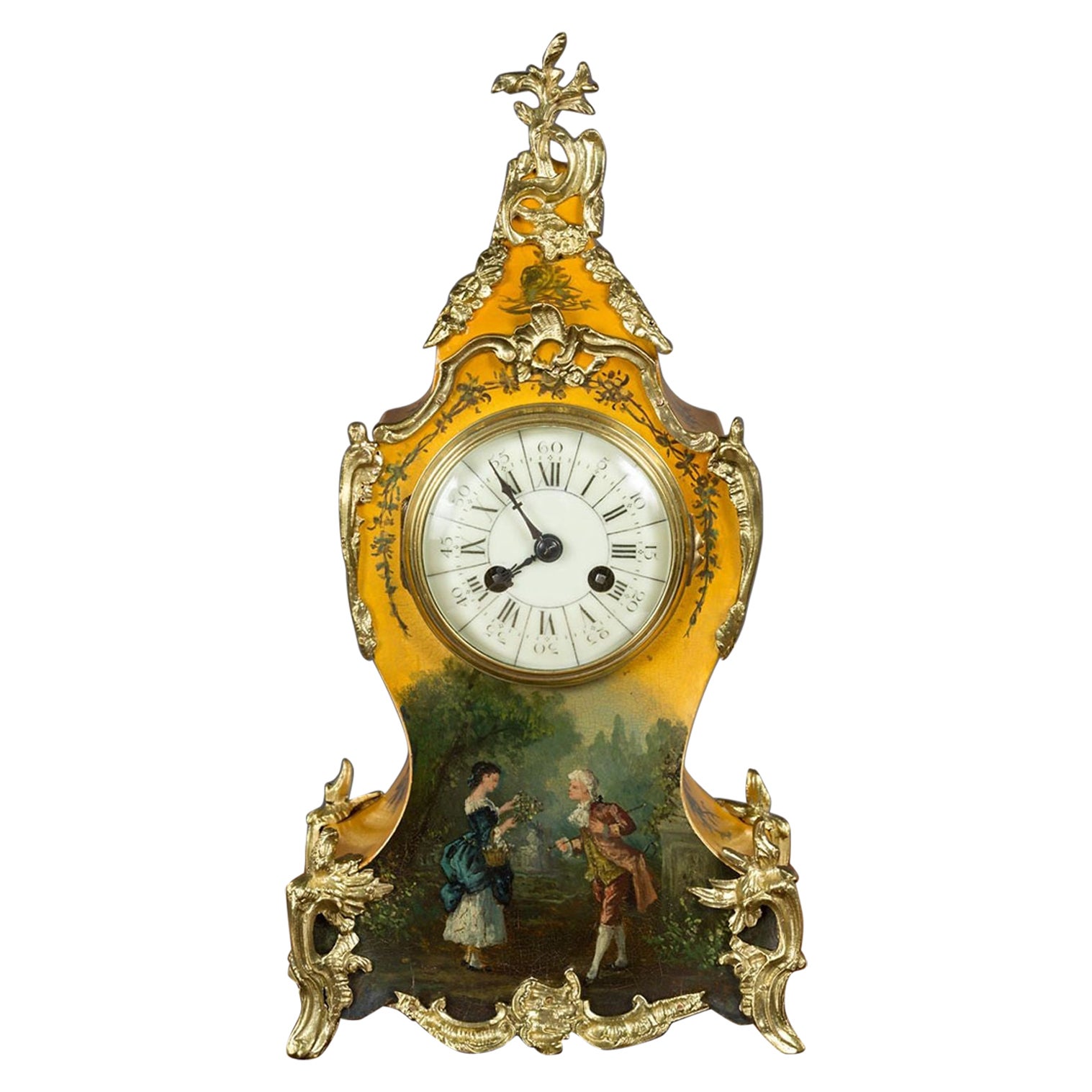 French Vernis Martin Mantel Clock by Vincenti, Paris