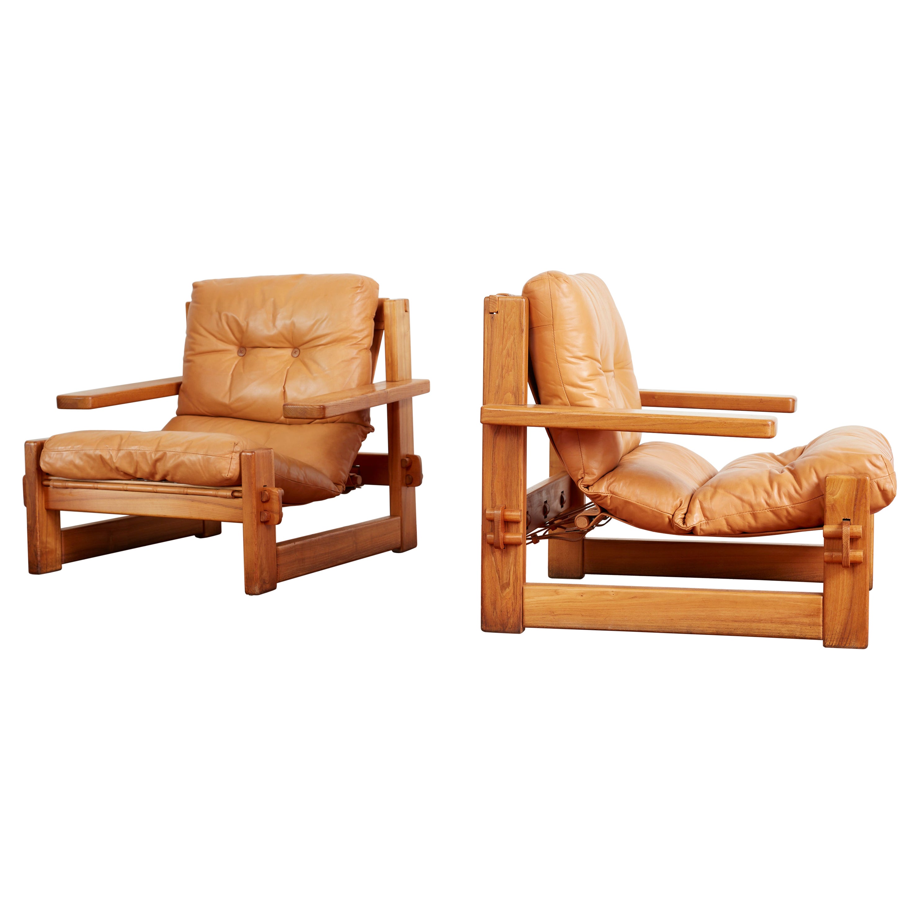 French Oak Leather Chairs