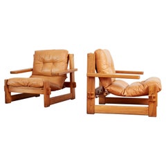 French Oak Leather Chairs