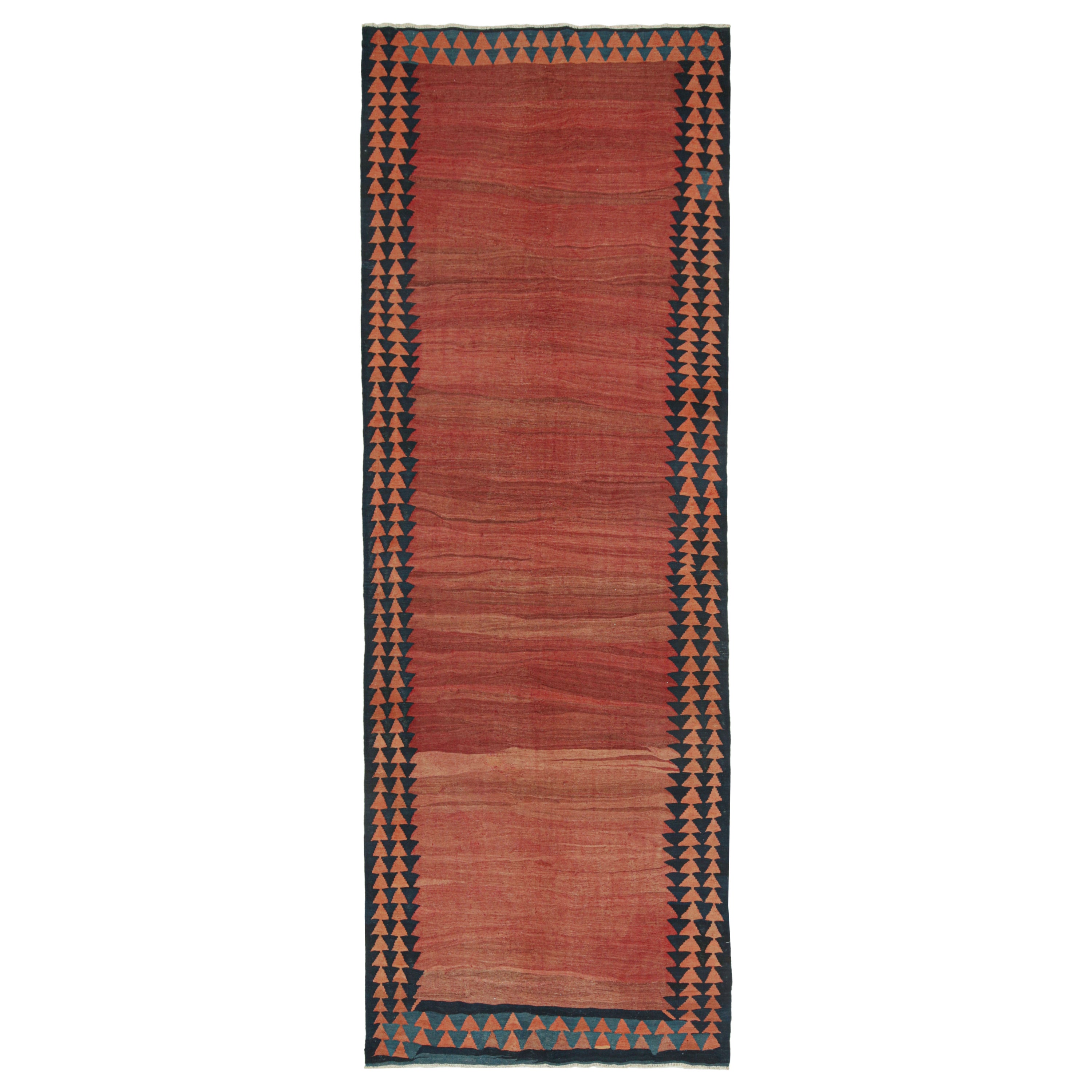 Vintage Shahsavan Persian Kilim in Red Open Field and Blue Border For Sale