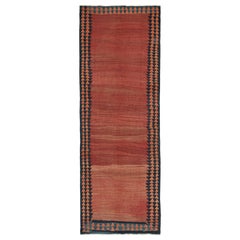 Vieux Kilim persan Shahsavan en champ ouvert rouge et bordure bleue