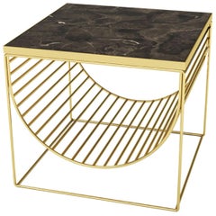 Brown Marble and Gold Steel Side Table