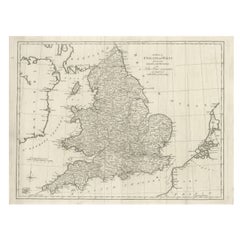 Grande carte ancienne d'Angleterre et de Galles, avec une partie des côtes