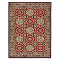 Aubusson Style Flatweave in Red with Medallions and Floral Pattern