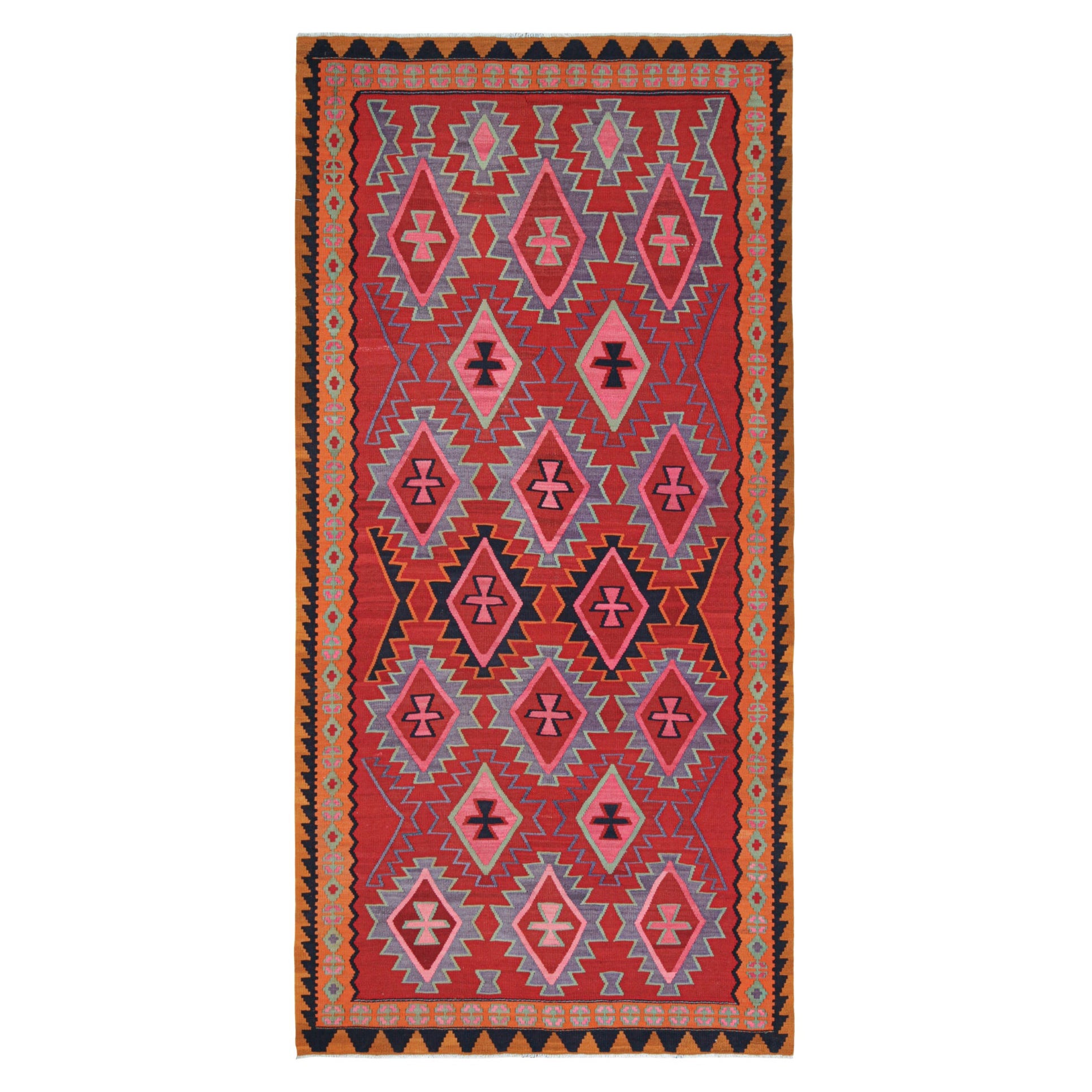 Vintage Persian Kilim in Red with Polychromatic Medallions