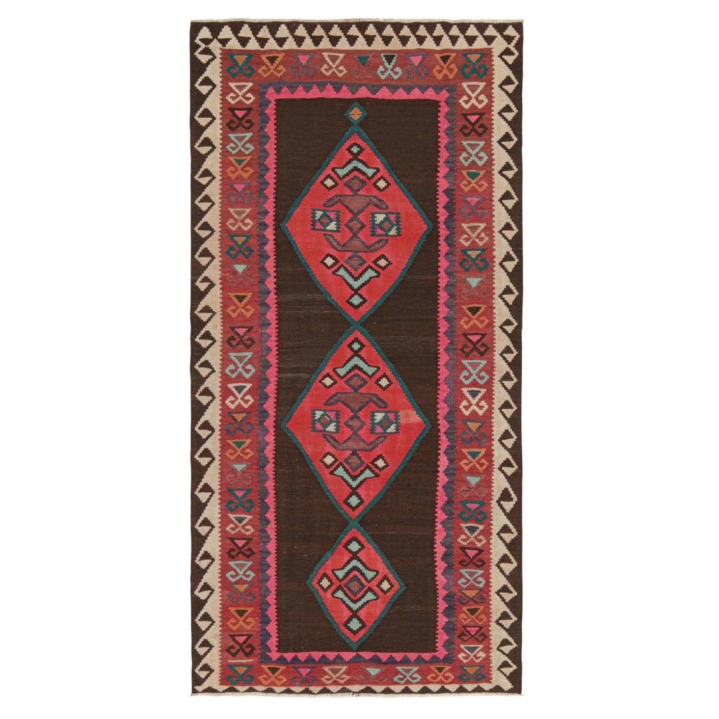 Vintage Northwest Persian Kilim in Brown with Red Medallions For Sale