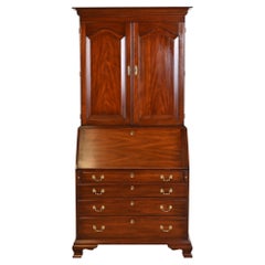 Vintage Henkel Harris Georgian Mahogany Slant Front Secretary Desk with Bookcase Hutch