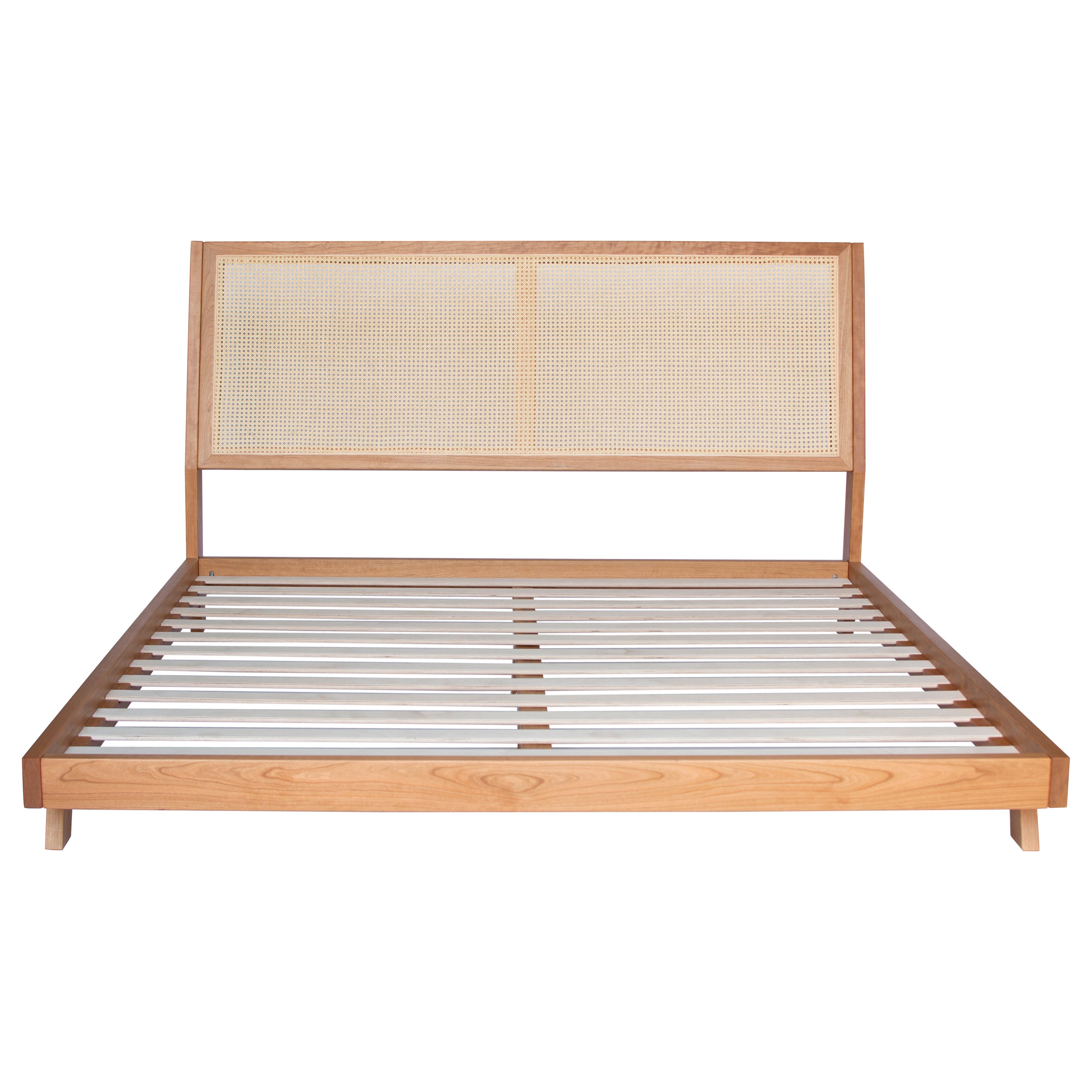 Brotherton Bed Frame in Solid Cherry with Cane Headboard For Sale