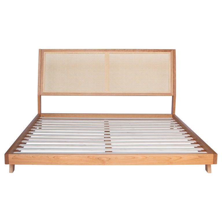 Brotherton Bed Frame in Solid Cherry with Cane Headboard For Sale at