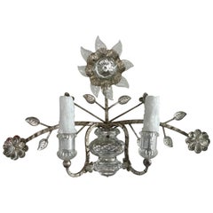 French Art Deco Gilt Metal and Crystal Wall Sconce