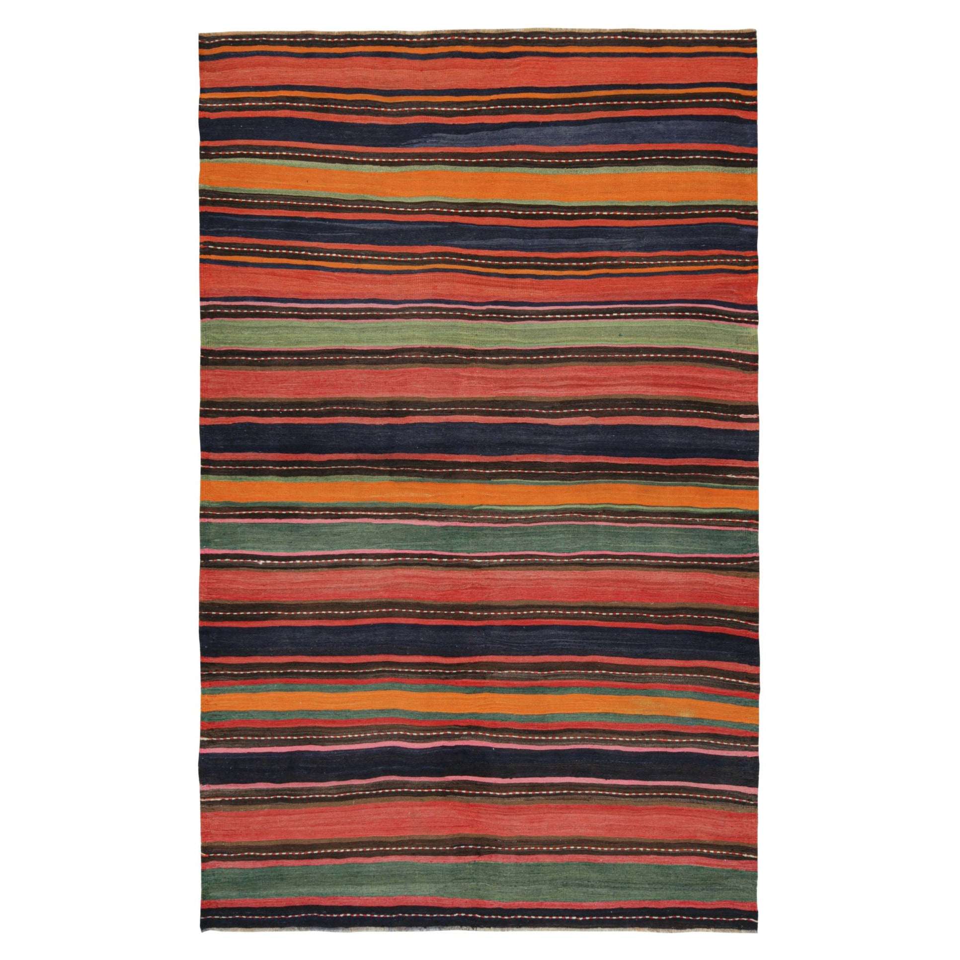 Vintage Persian Bidjar Kilim in Colorful Polychromatic Stripes